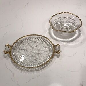 Elegant Vintage Glass Serving Dishes with Gold Trim